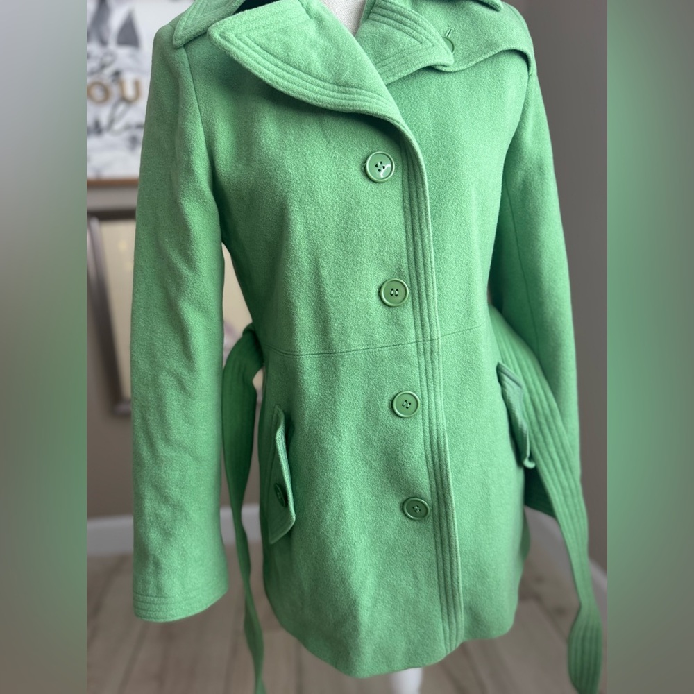 Giacca Light Green Single Button Belted Wool Pea … - image 6